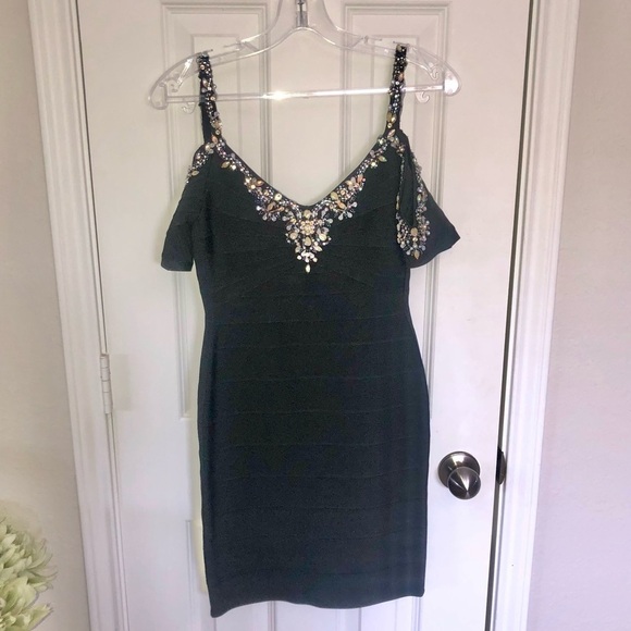 BEADED Cold Shoulder Bodycon Dress - Picture 1 of 10